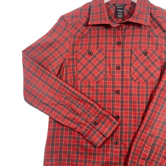 Plaid Flannel Button Shirt Mens  size medium  Red green check Oakley - Picture 9 of 16